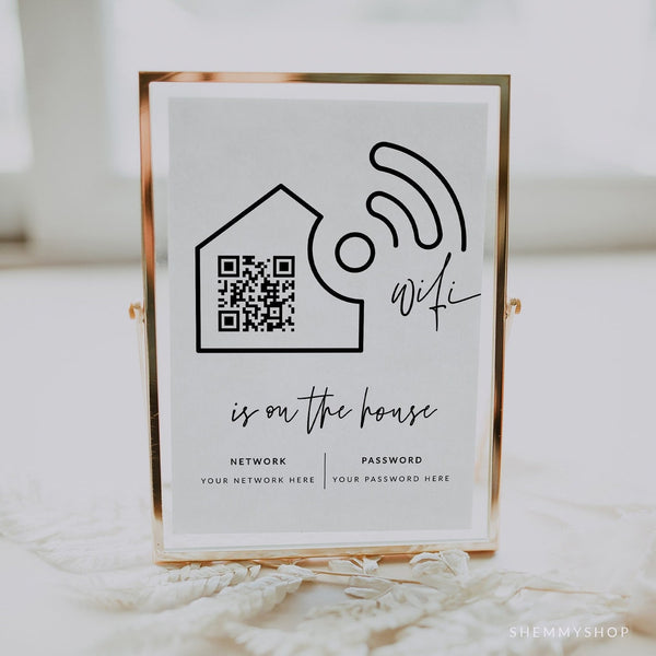 Online Minimalist QR Code Check-In Sign Template, Small Business Sign, WiFi Password Sign #Y21-HS14