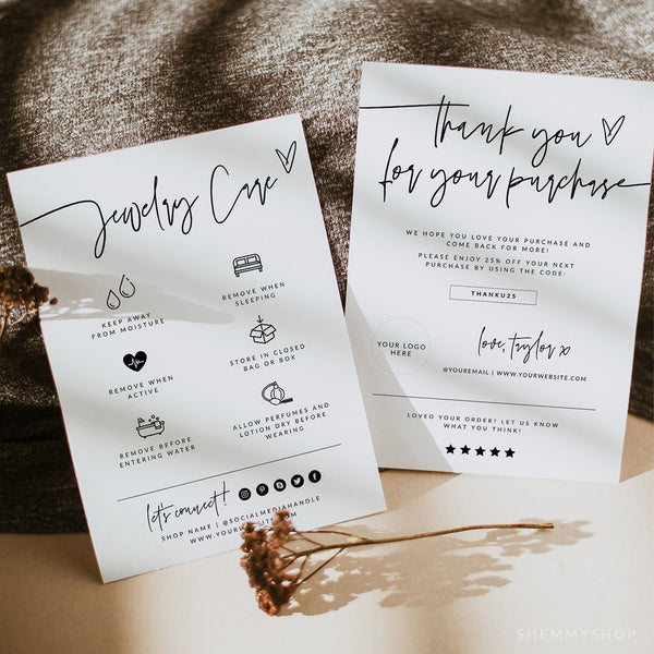 Online Minimalist Jewelry care card guide, Small Business, Editable Jewelry Care Instructions, Jewelry care card PDF JPEG PNG #Y21-HS2