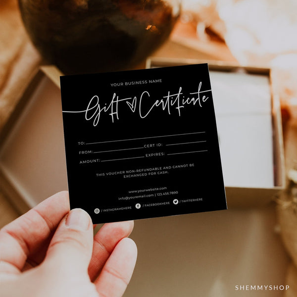 Online Minimalist Gift Certificate Template, Gift Voucher Card, Small Business, Gift Card Template, Instructions PDF JPEG PNG #Y21-HS36