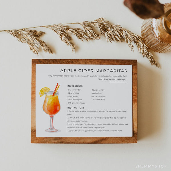 Online Cocktail Recipe Card Template Printable, Personalized Recipe Card, Drink Recipe Card, Bar Drink Recipe Card PDF JPEG PNG #Y21-HS38