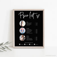 Online Minimalist Price List Template, Small Business Price List, Editable Price Sheet, Pricing List, Beauty Salon PDF JPEG PNG #Y21-HS42