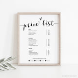 Online Minimalist Price List Template, Small Business Price List, Editable Price Sheet, Pricing List, Beauty Salon PDF JPEG PNG #Y21-HS54