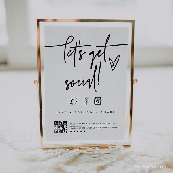 Online Social Media Sign Template, Connect With Us Sign, Small Business Follow Us Sign, Let's Be Social Sign, PDF JPEG PNG #Y21-HS8