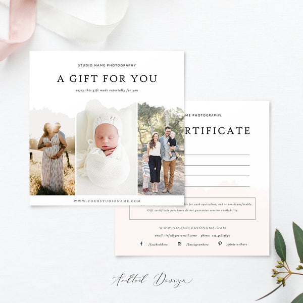 Gift Certificate Template, Gift Card For Photographer, Certificate, Card, Photography, Photoshop, PSD, Instant Download #Y21-M23-PSD