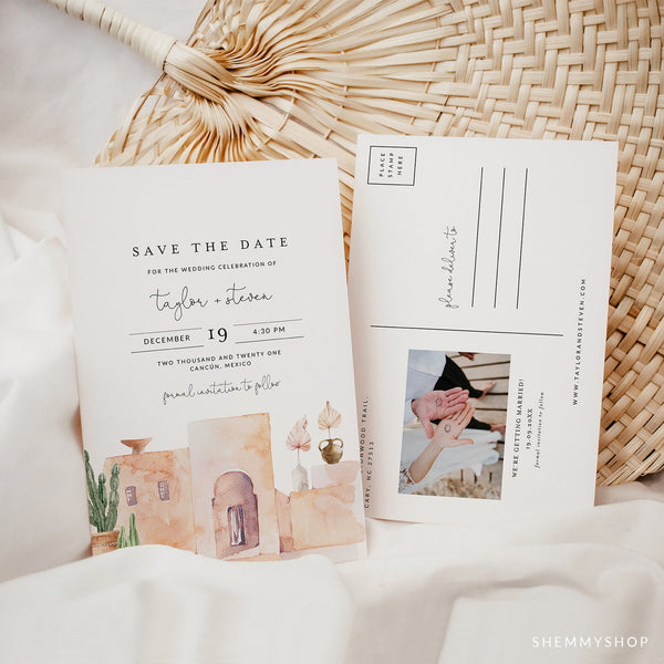 Online Boho Photo Save the Date Postcard Template , Photo Save The Date Invitation, Polaroid Save Our Date Printable, PDF JPEG PNG #Y21-SD10
