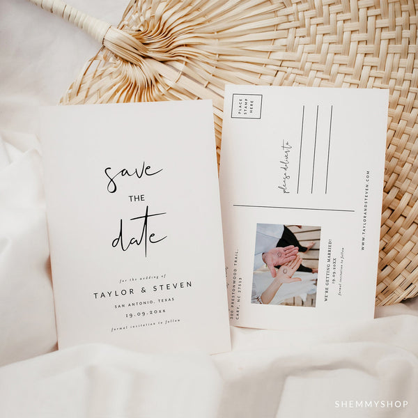 Online Photo Save the Date Postcard Template , Photo Save The Date Invitation, Polaroid Save Our Date Printable, PDF JPEG PNG #Y21-SD12