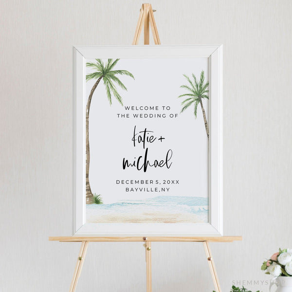 Online Plam Tree Welcome Sign Template, Printable Wedding Welcome, Welcome Sign Template, Wedding Welcome Poster PDF JPEG PNG #Y21-WC6