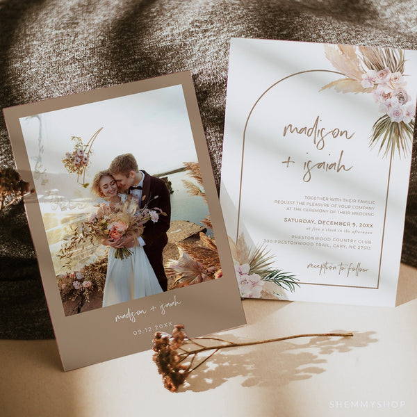 Online boho Wedding Invitation Template, Beach Wedding Invitation, Wedding Invitation Printable, PDF JPEG PNG Corjl #Y21-WI11