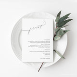 Online Romantic Calligraphy Wedding Menu Template, Menu, Menu Template, Dinner Menu Printable, Online Template, PDF JPEG PNG #Y21-WM4