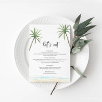 Online Palm Tree Menu Template Wedding Menu Template, Menu, Menu Template, Dinner Menu Printable, Online Template, PDF JPEG PNG #Y21-WM7