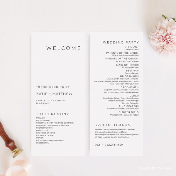 Online Wedding Program Printable Template, Printable Program Template, Wedding Printable, Wedding Online Template, PDF JPG PNG #Y21-WP4