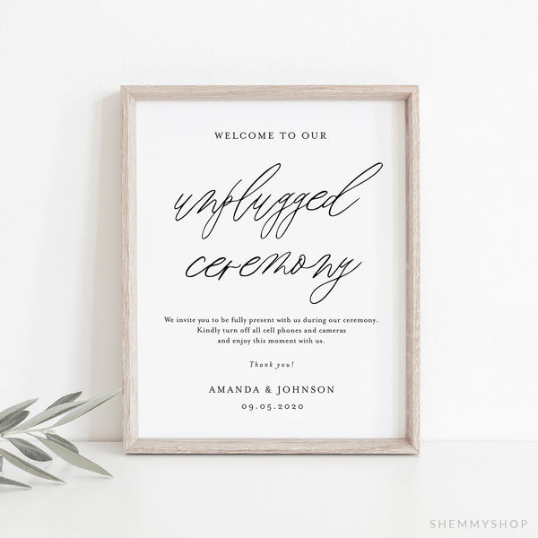 Online Unplugged Ceremony Sign Template, Unplugged Ceremony Sign, Wedding Unplugged, Wedding Sign, Sign, Corjl, PDF JPEG PNG #Y21-WS10