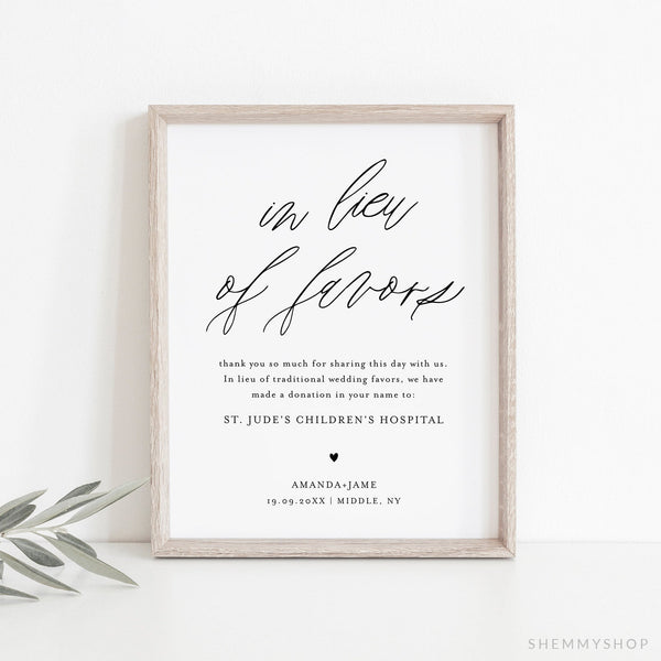 Online In Lieu of Favors Sign, Charity Donation Sign, Minimalist In Lieu of Favors Sign, Modern Wedding PDF JPEG PNG #Y21-WS103