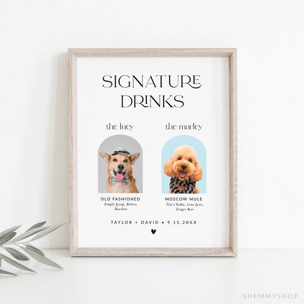 Online Pet Signature Drink Sign Printable, Dog Signature Cocktail Sign, Wedding Sign, Sign, Corjl, PDF JPEG PNG #Y21-WS29