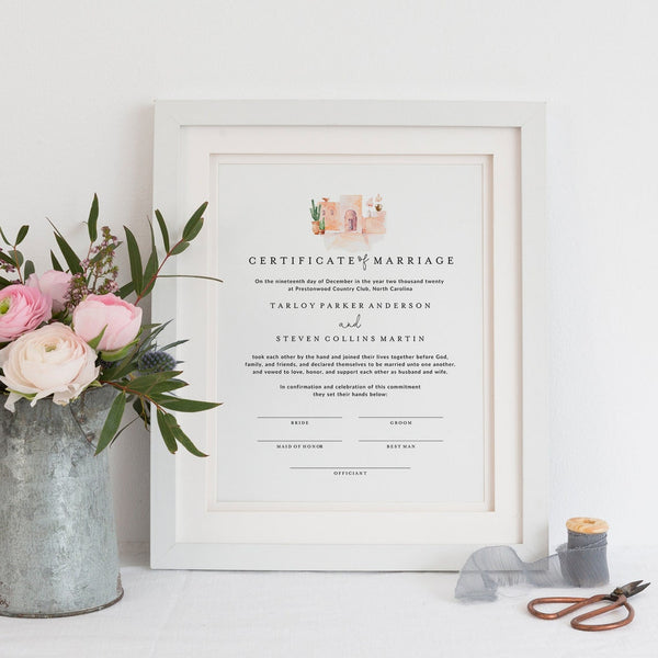 Online Boho Marriage Certificate Template, Wedding Certificate, Certificate of Marriage, Wedding Keepsake Printable , PDF JPEG PNG #Y21-WS43