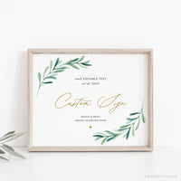 Online Greenery Sign Template, Wedding Table Top Sign, Bridal Shower Signage, Create Any Sign, Sign, Corjl, PDF JPEG PNG #Y21-WS45