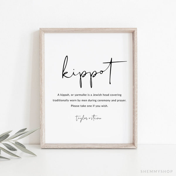 Online Modern Kippot Sign Template Printable, Kippah Sign, Jewish Wedding Yarmulke Basket, Sign, PDF JPEG PNG #Y21-WS59
