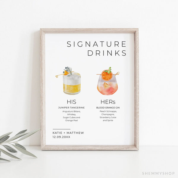 Online Signature Drinks Printable, Signature Drinks Sign, Signature Cocktails, Bar Sign, Wedding Printable, Sign, PDF JPEG PNG #Y21-WS68