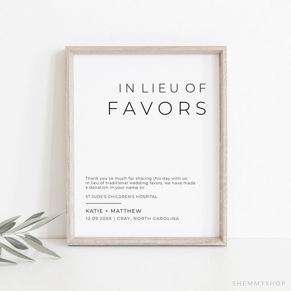 Online Minimal In Lieu of Favors Sign, Charity Donation Sign, Minimalist In Lieu of Favors Sign, Modern Wedding PDF JPEG PNG #Y21-WS70