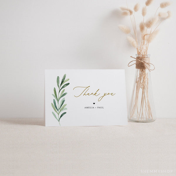 Online Greenery Thank You Folded Card Template, Thank You Card, Wedding Thank You, Custom Thank You Card Printable, PDF JPEG PNG #Y21-WT4