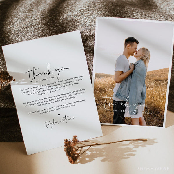 Online Wedding Photo Thank You Card Template, Thank You Card, Wedding Thank You, Custom Thank You Card, PDF JPEG PNG #Y21-WT6