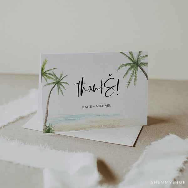 Online Palm Tree Thank You Folded Card Template, Thank You Card, Wedding Thank You, Custom Thank You Card Printable, PDF JPEG PNG #Y21-WT9