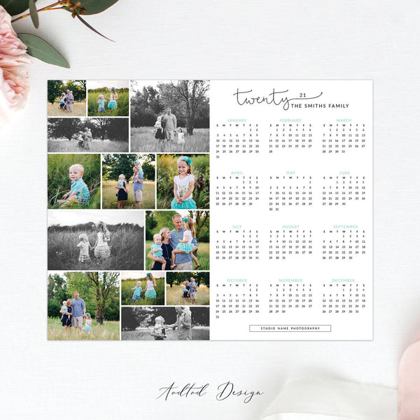 8x10 2021 Calendar Template, Sweet Watercolor Flower, New, Calendar, Marketing, Photography, Photoshop, PSD, Instant Download #Y20-C7-PSD