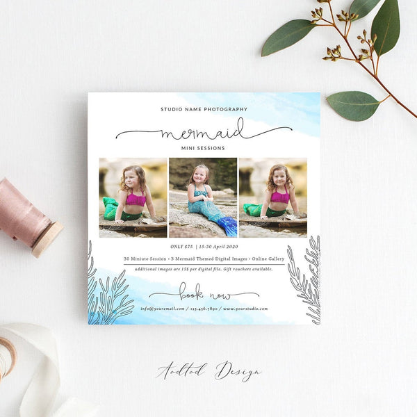 Mermaid Mini Session Template, Marketing Template, Newborn, Session, Marketing, Photography, Photoshop, PSD, Instant Download #Y20-MB77-PSD