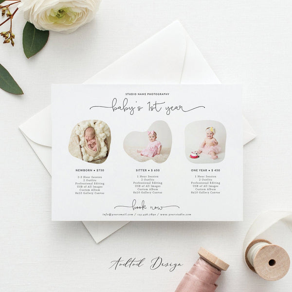 Baby's First Year Mini Sessions Template, Price Guide List for Photographers, Price Guide, Baby Milestone Session, PSD #Y20-NM47-PSD