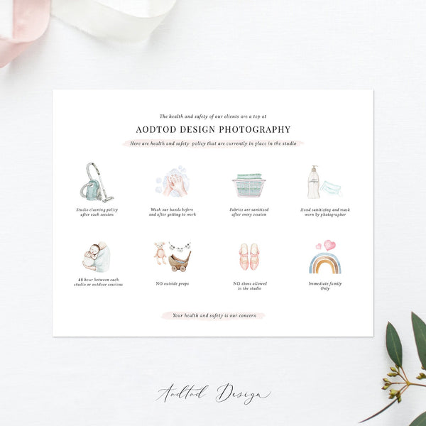 Studio Cleanliness Announcement Template for Photographers, Newborn Safety, Photography, Photoshop, PSD, Instant Download #Y20-M12-PSD