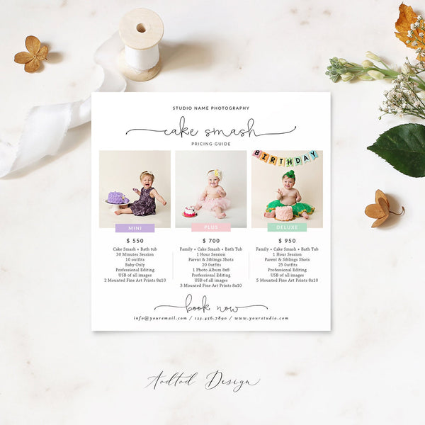 Cake Smash Photography Pricing Template, Price Guide List for Photographers, Photography, Price Guide Template,PSD #Y20-PG3-PSD