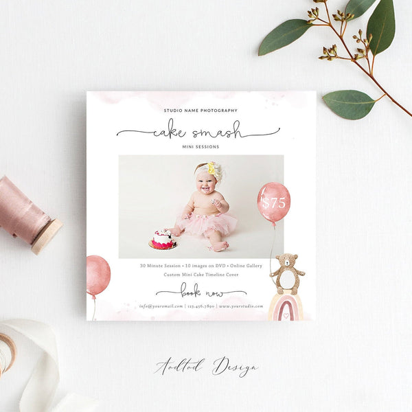 Cake Smash Mini Session Template, Marketing Template, First Birthday, Marketing, Photography, Photoshop, PSD Instant Download #Y20-MB78-PSD