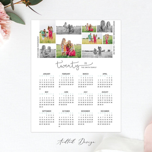 8x10 2021 Calendar Template, Sweet Watercolor Flower, New, Calendar, Marketing, Photography, Photoshop, PSD, Instant Download #Y20-C9-PSD