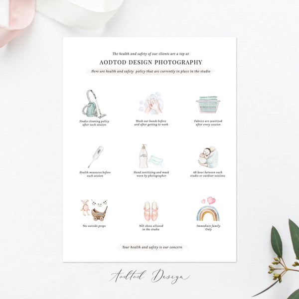 Studio Cleanliness Announcement Template for Photographers, Newborn Safety, Photography, Photoshop, PSD, Instant Download #Y20-M14-PSD