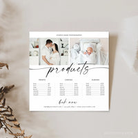 Photography Price List, Pricing Guide, Marketing Template, Newborn Pricing Template, Price List, Guide, Photoshop #Y22-PG1-PSD