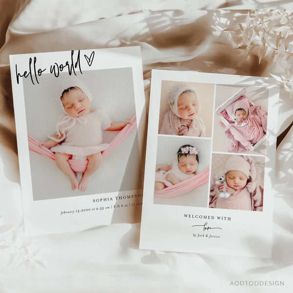 Birth Announcement Template, Welcoming Our Little, Birth, Announcement, Welcome, Photography, Photoshop, PSD, DIY #Y22-BA1-PSD