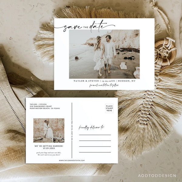 Minimalist Save the Date Template, Photo Save The Date Postcard Template, Save Our Date Cards, Modern Save the Date, Photoshop #Y22-SD27-PSD