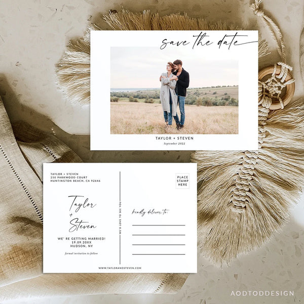 Minimalist Save the Date Template, Photo Save The Date Postcard Template, Save Our Date Cards, Modern Save the Date, Photoshop #Y22-SD28-PSD