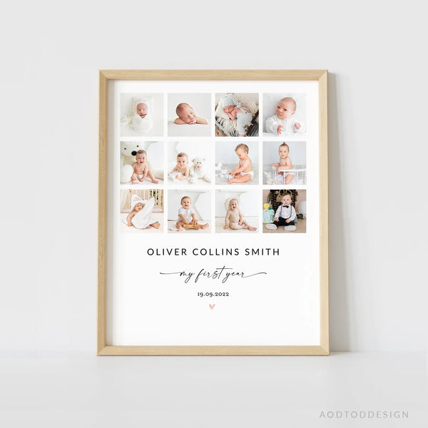 First Year Photo Collage Template, Milestone Photo, First Birthday Photo Template, Newborn, Photoshop #Y22-BB1-PSD