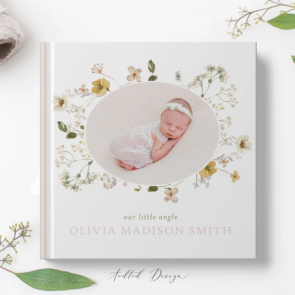 Newborn Photo Album Template, Baby's First Year Photo Book, Baby Book Album, Photography, Photoshop Template #Y22-A008-PSD