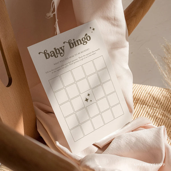 Online Retro Baby Bingo Game template, Baby Shower Game Printable, Minimalist Baby Shower game PDF JPEG PNG #Y22-BB12