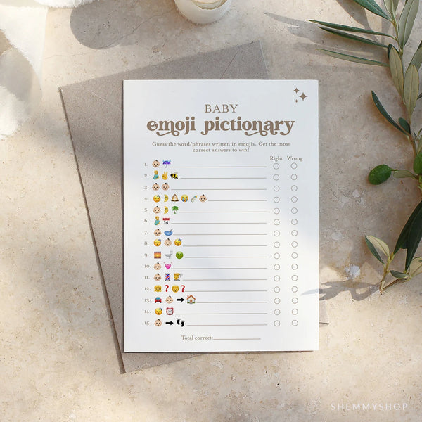 Online Retro Emoji Pictionary Baby Shower Game Printable template, Baby Shower Game Printable, Baby Shower game PDF JPEG PNG #Y22-BB19