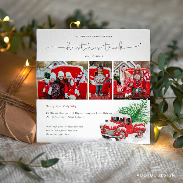 Holiday Mini Session Template, Christmas Truck, Holiday, Session, Marketing, Board, Photography, Photoshop, DIY #Y22-MB9-PSD