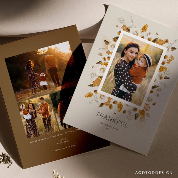 Thanksgiving Card Template, Thankful Photo Card, New, Fall greetings, Christmas, Card, Template, Photography, Photoshop, PSD #Y22-HD34-PSD