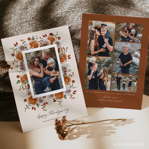 Thanksgiving Card Template, Thankful Photo Card, New, Fall greetings, Christmas, Card, Template, Photography, Photoshop, PSD #Y22-HD42-PSD