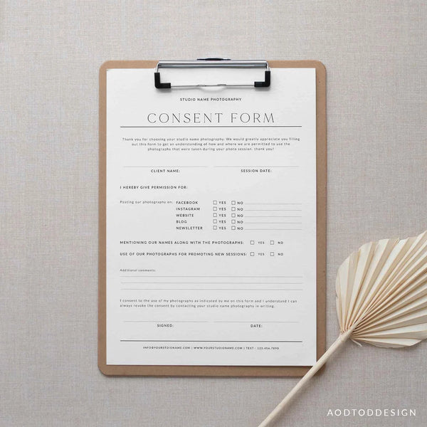 Minimalist Consent Form Template, Photography Forms, Photography Permission Form, Social Media Use Form, Photoshop, PSD #Y22-BF5-PSD