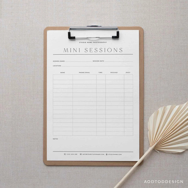 Minimalist Mini Session Sheet Template, Photography Booking Form, Mini Sessions Form, Small business form, Photoshop #Y22-BF6-PSD