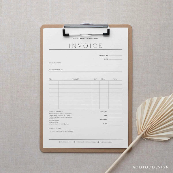Minimalist Photography Invoice Template, Photography Forms, Business invoice, Receipt template Template, Photoshop, PSD #Y22-BF7-PSD