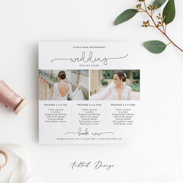 Wedding Photography Pricing Template, Price Guide List for Photographers, Photography, Price Guide Template, PSD, Instant Download #PG5-PSD