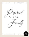 Elegant Reserved for Family Sign, Reserved Seating Sign, Wedding Reserved Sign, Wedding Reception Sign, Wedding Sign, Instant Download #WS024 (PDF)